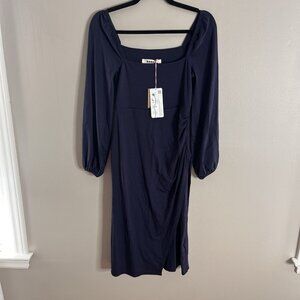 Boden Size 6P Navy Square Neck Gathered Balloon Sleeve Sheath Stretch Dress